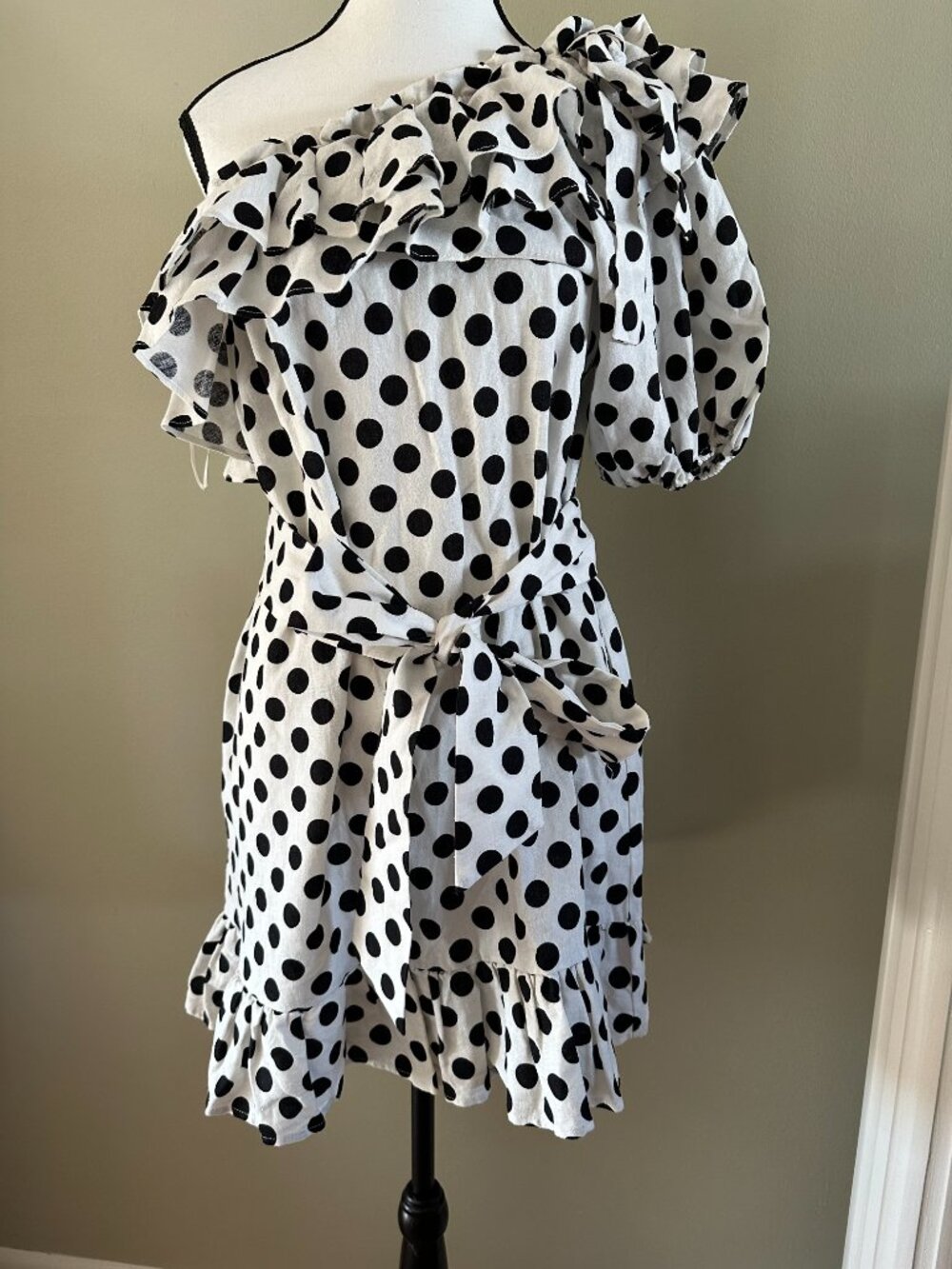 NWT Lisa Marie Fernandez Target L Polka Dot One Shoulder Linen Dress